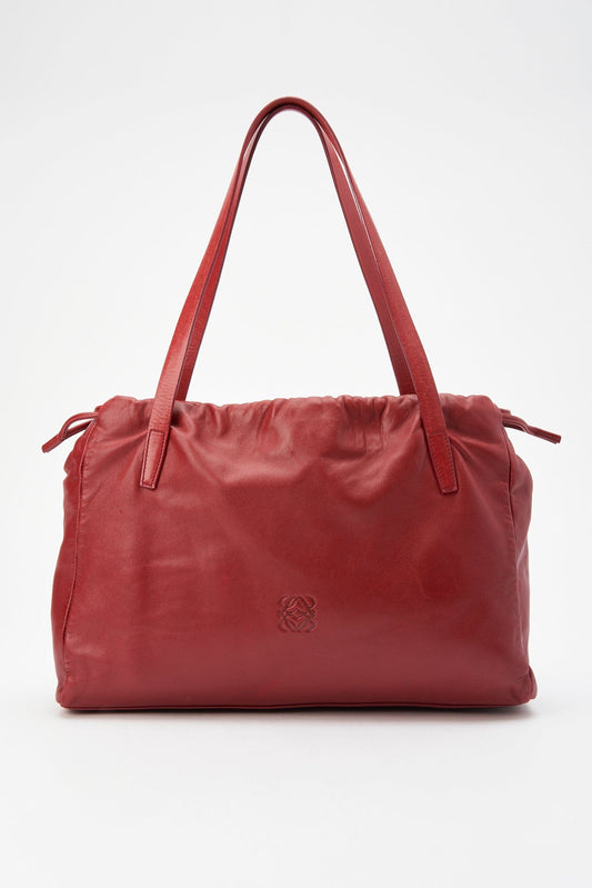 Vintage Loewe Drawstring Shoulder Bag - Red Leather