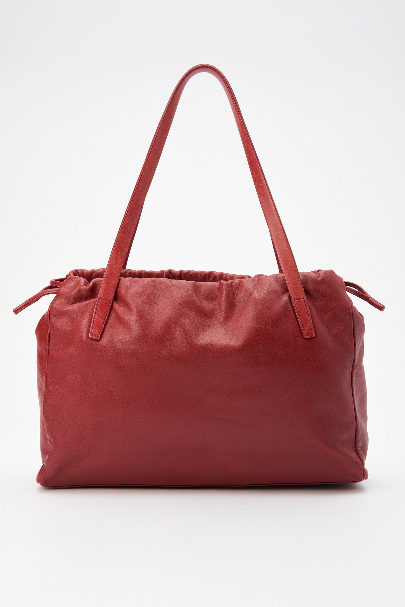 Vintage Loewe Drawstring Shoulder Bag - Red Leather