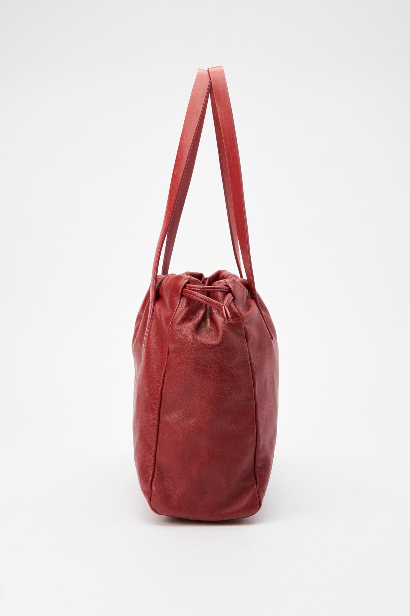 Vintage Loewe Drawstring Shoulder Bag - Red Leather