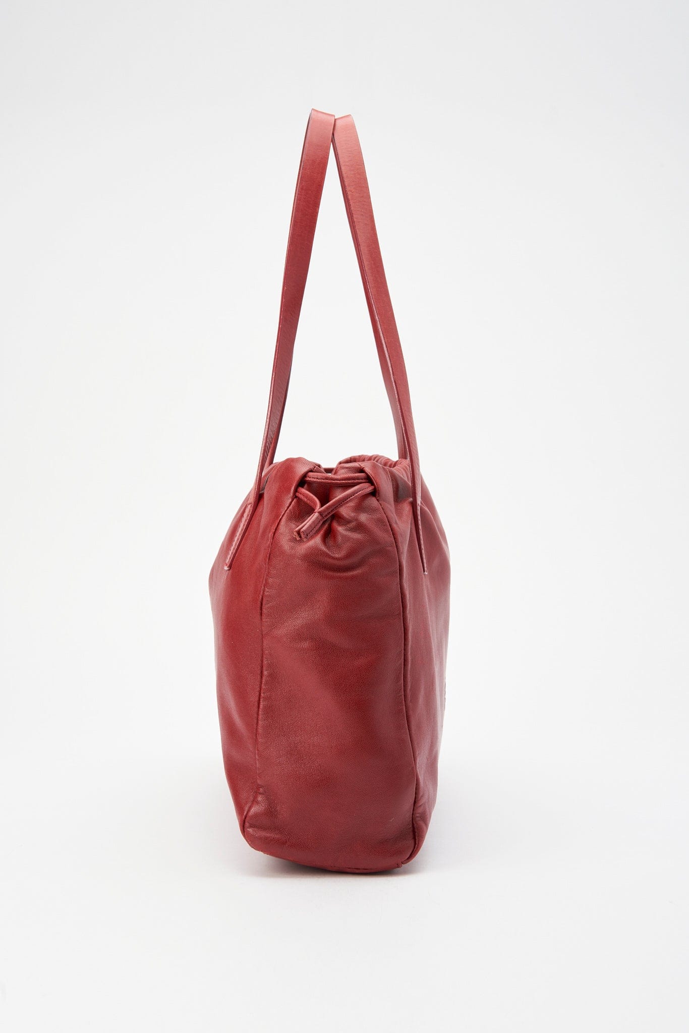 Vintage Loewe Drawstring Shoulder Bag - Red Leather