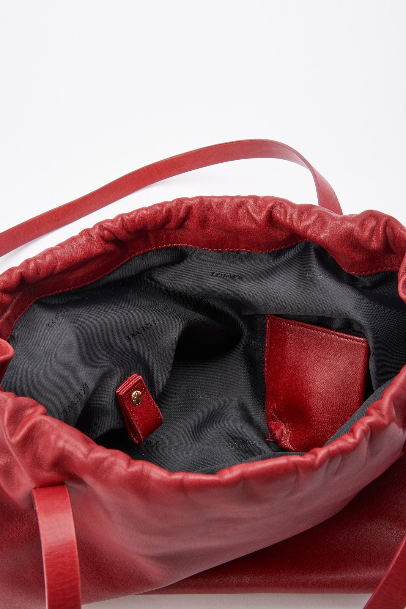 Vintage Loewe Drawstring Shoulder Bag - Red Leather