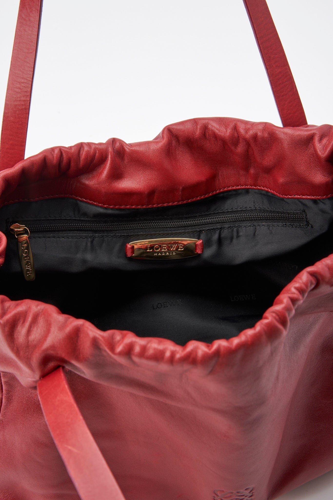 Vintage Loewe Drawstring Shoulder Bag - Red Leather