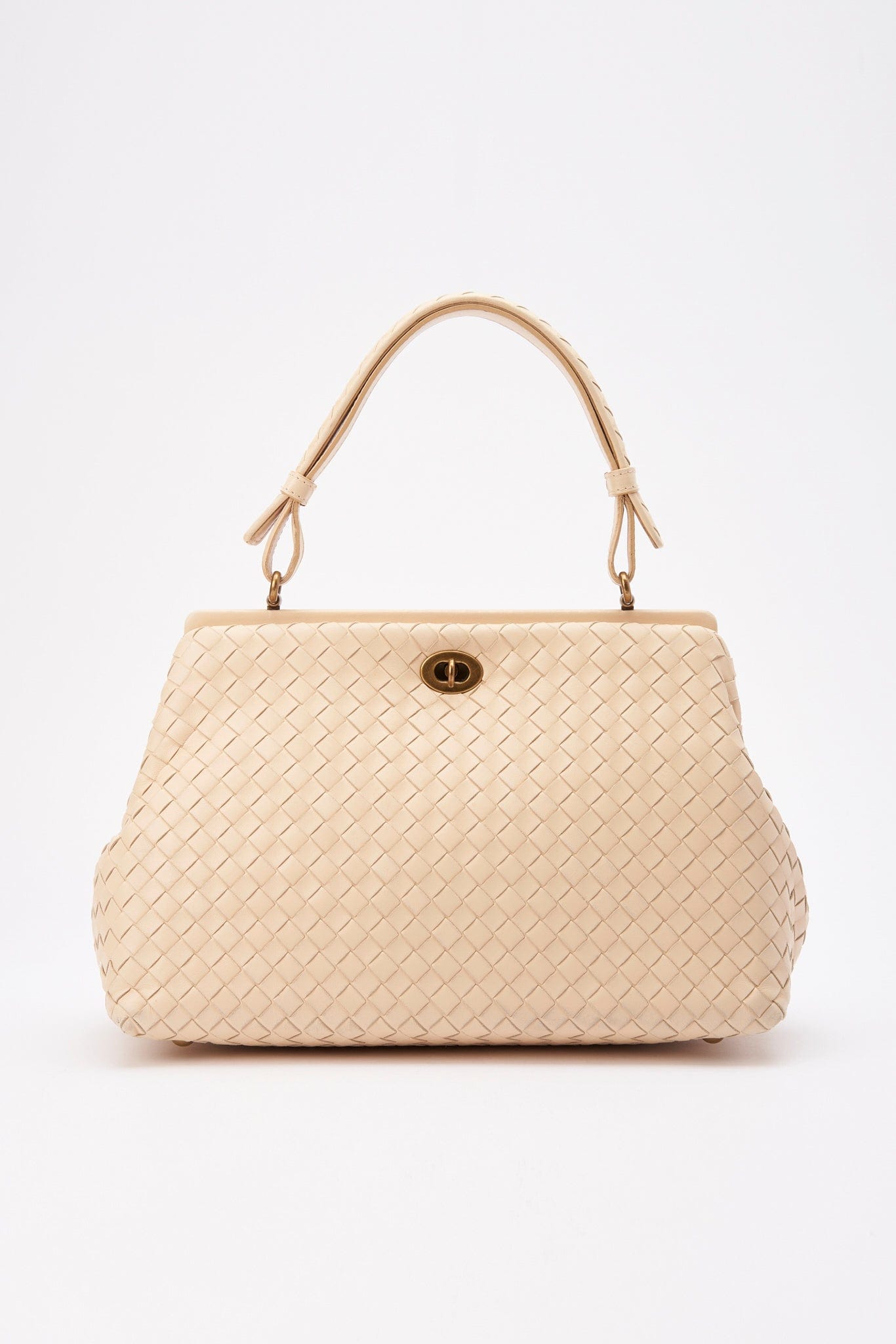 Vintage Bottega Veneta Cream Intrecciato Leather Top Handle Bag