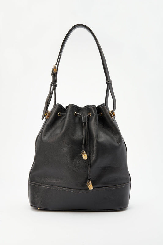 Vintage Loewe Black Leather Bucket Bag