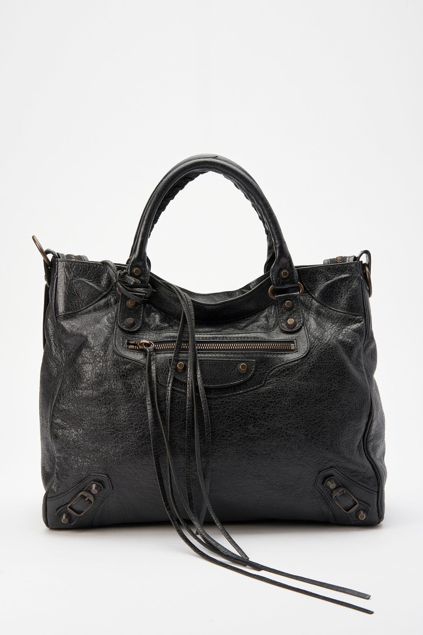 Vintage Balenciaga Black Leather City Bag