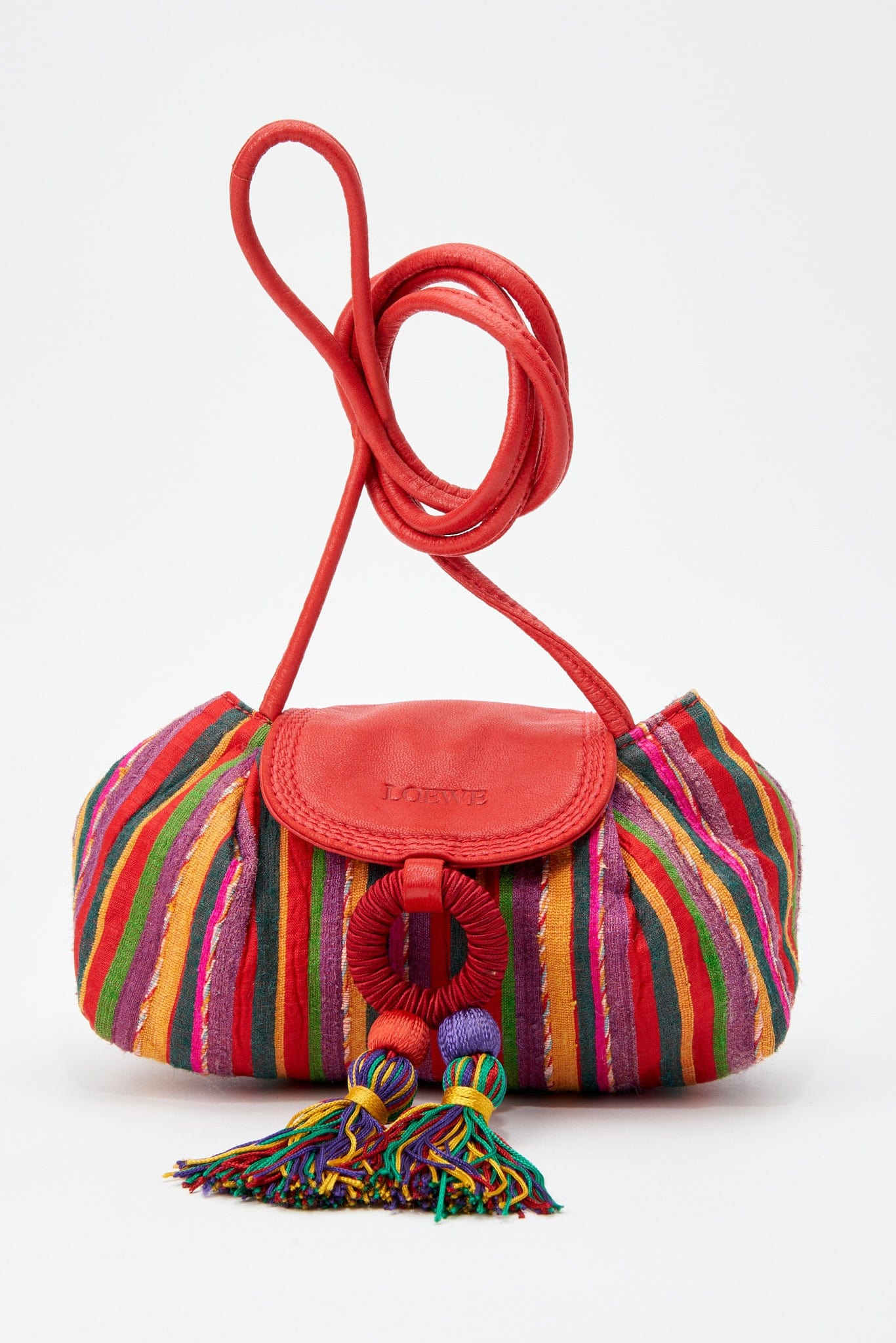 Vintage Loewe Multicolour Fabric Striped Bag With Tassel