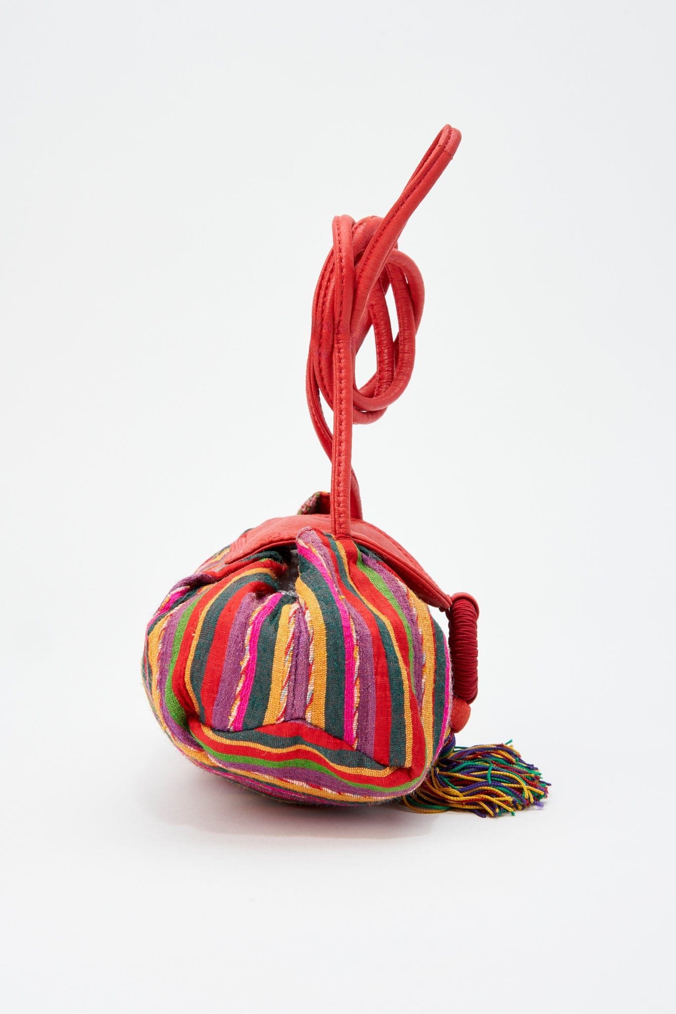 Vintage Loewe Multicolour Fabric Striped Bag With Tassel