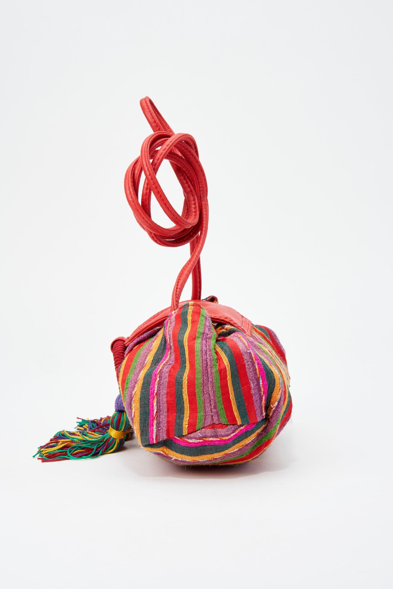 Vintage Loewe Multicolour Fabric Striped Bag With Tassel