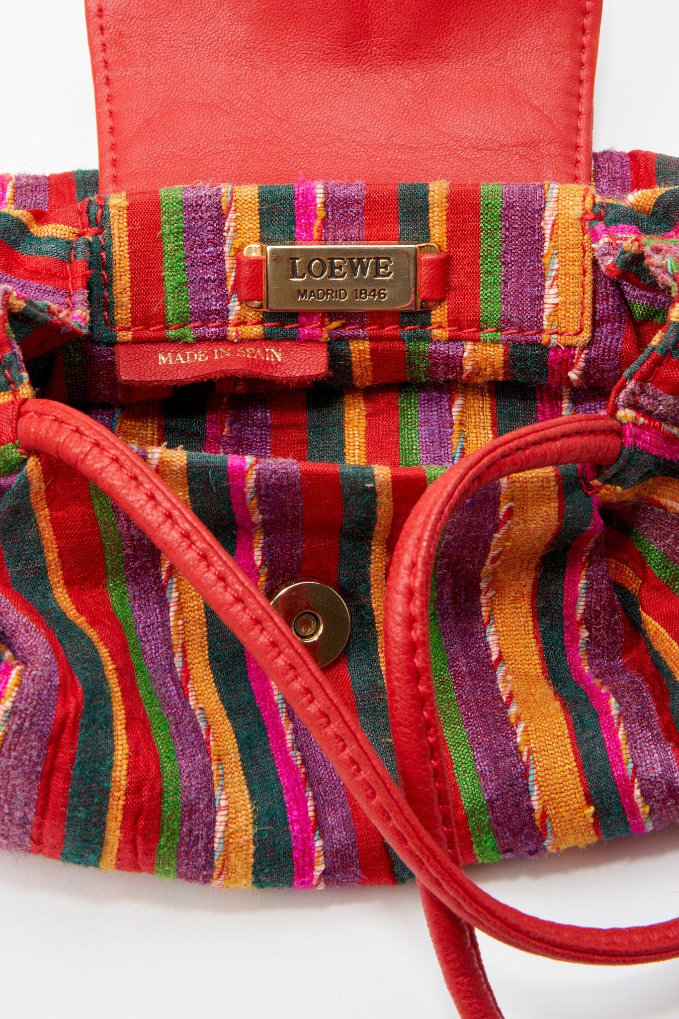 Vintage Loewe Multicolour Fabric Striped Bag With Tassel