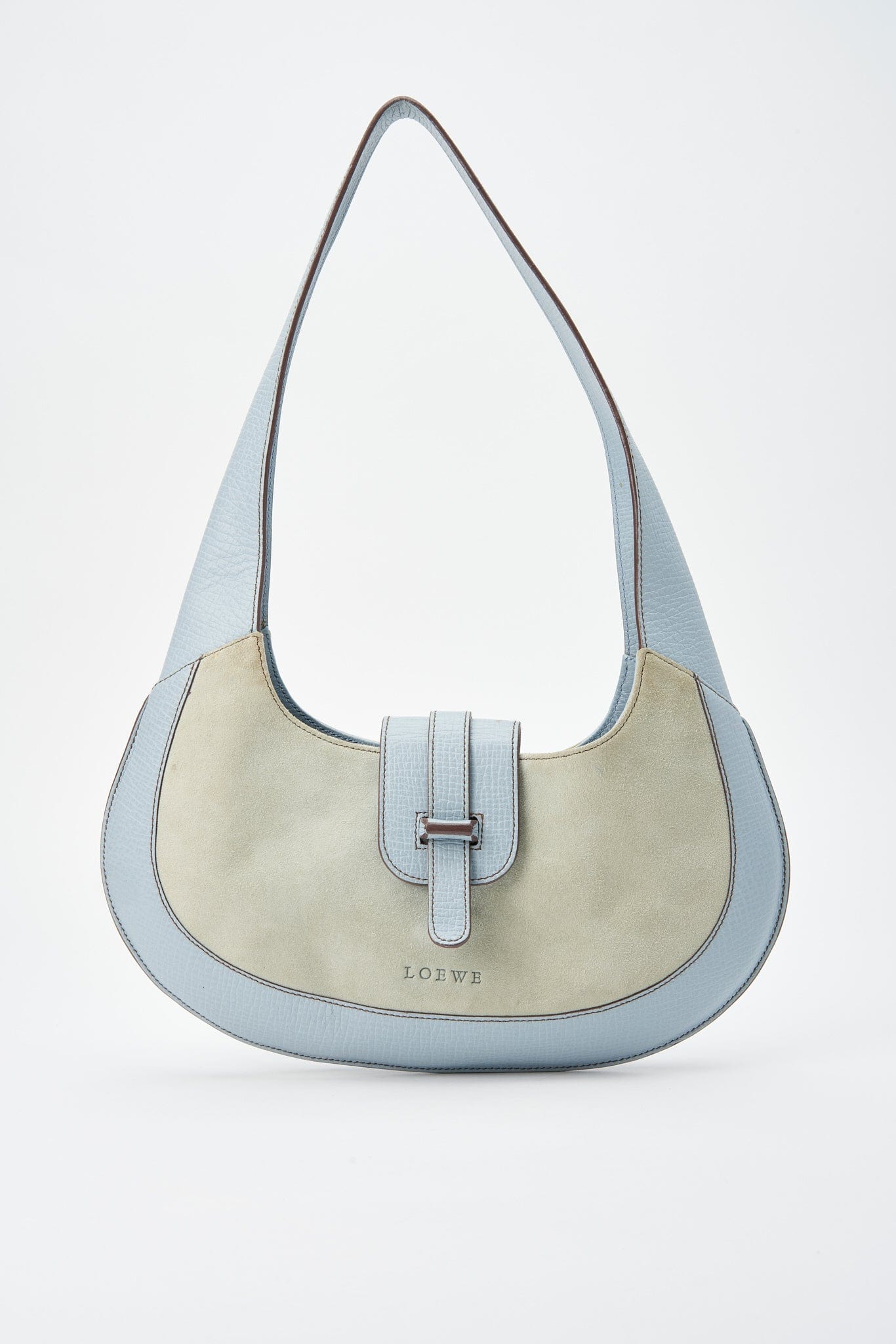 Vintage Loewe Blue Textured Leather And Suede Shoulder Bag