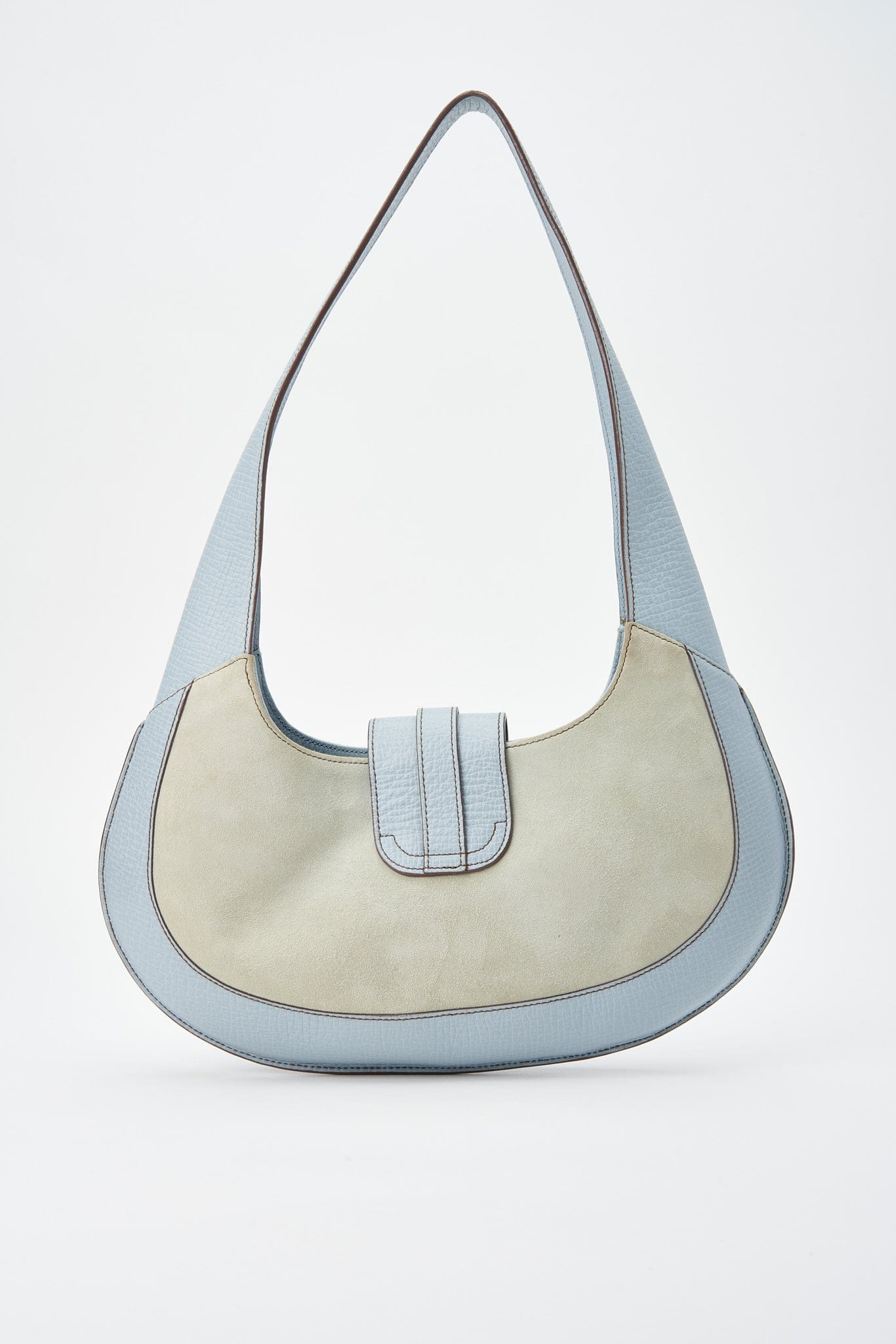 Vintage Loewe Blue Textured Leather And Suede Shoulder Bag