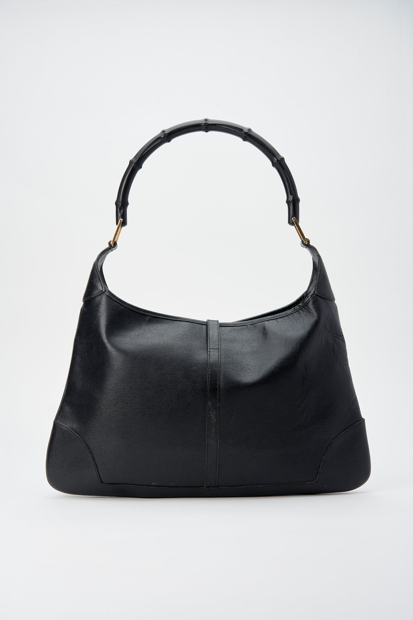 Vintage Black Leather Gucci Jackie Bag With Bamboo Handle