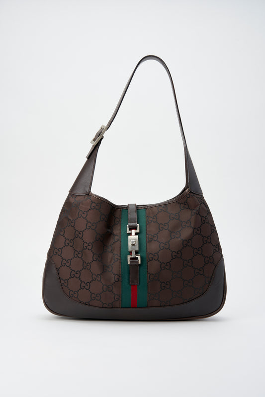 Vintage Brown Nylon and Leather Gucci Jackie Bag