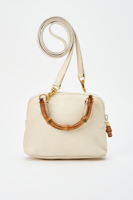 Vintage Gucci Cream Leather Crossbody With Bamboo Handles