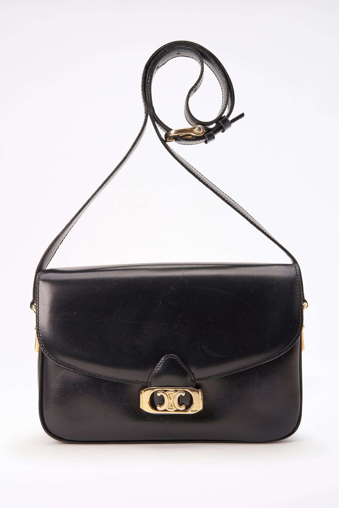 Vintage Celine Black Leather Triomphe Box Bag