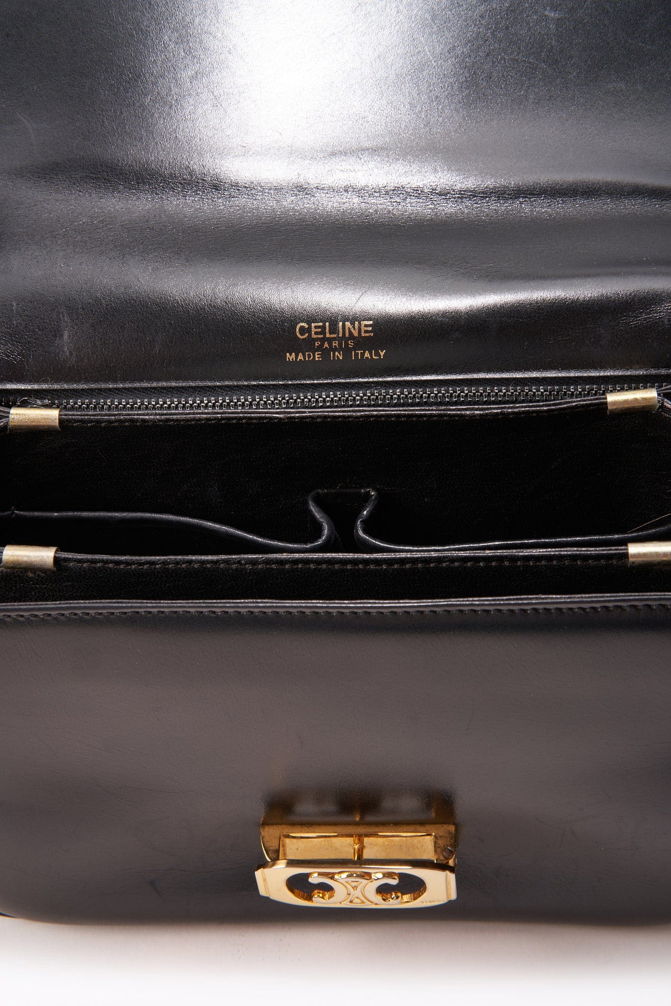 Vintage Celine Black Leather Triomphe Box Bag