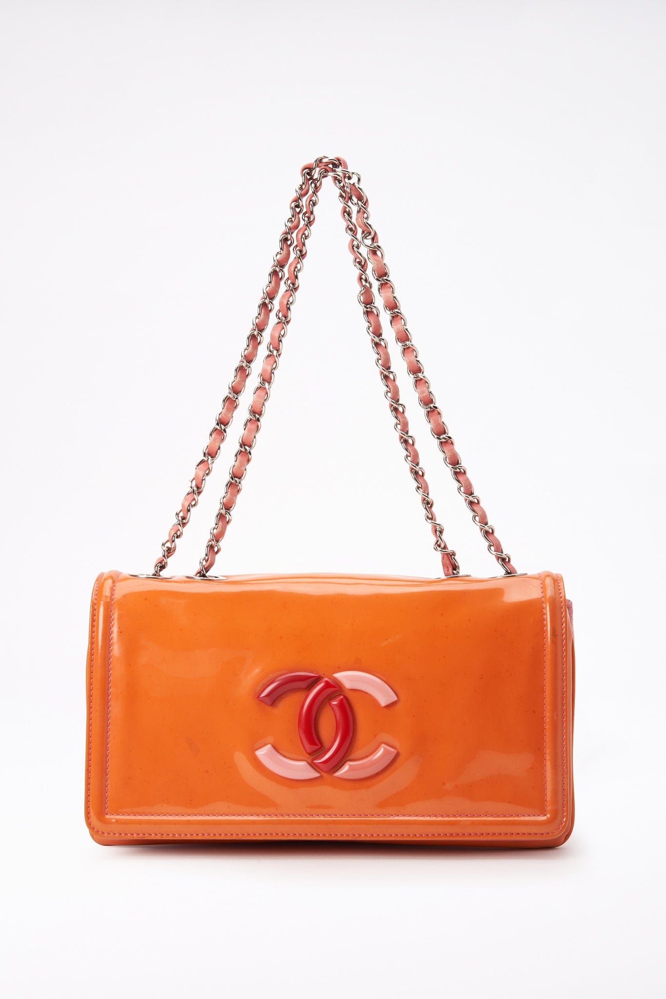 Vintage Chanel Patent Orange and Pink Leather Bag