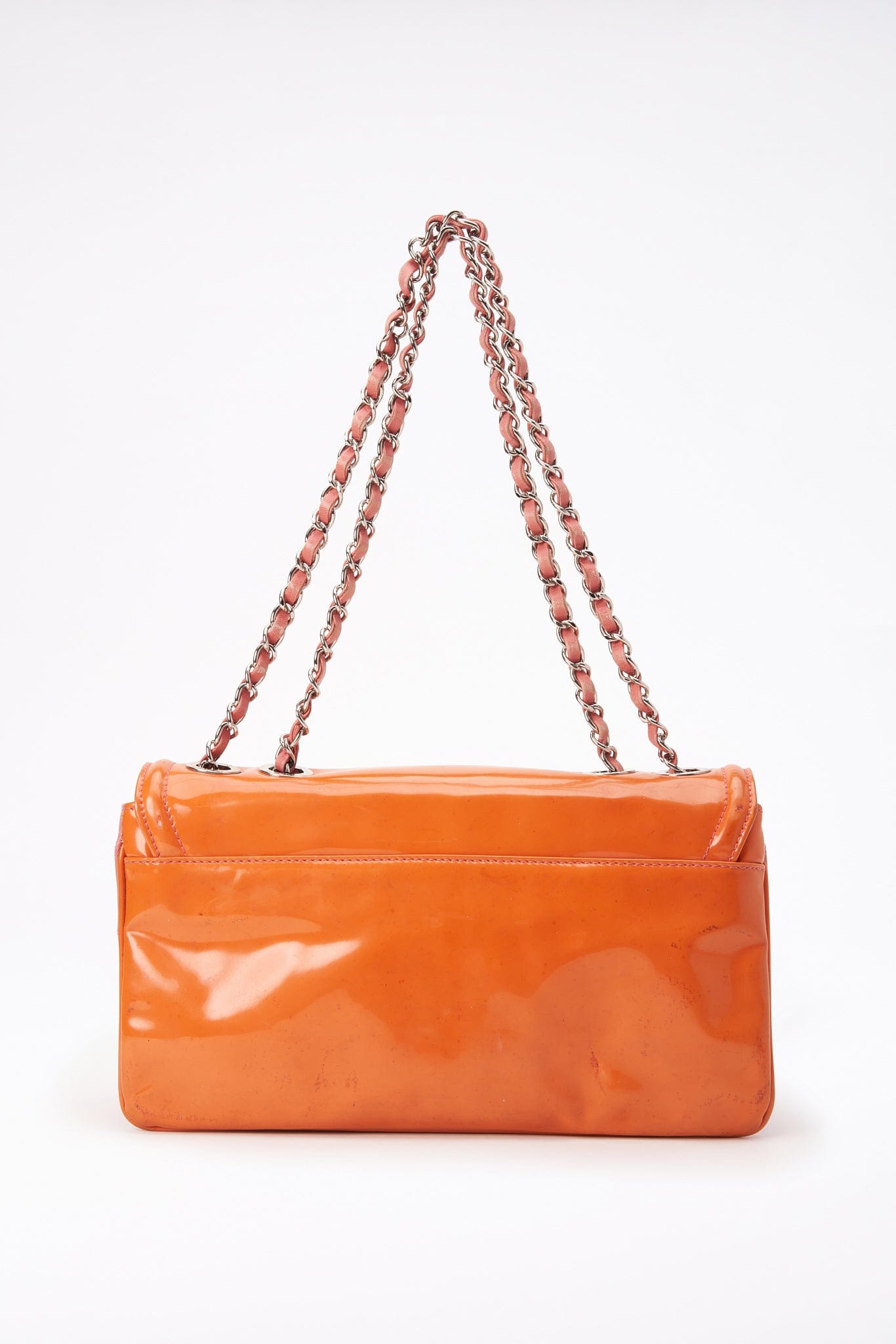 Vintage Chanel Patent Orange and Pink Leather Bag