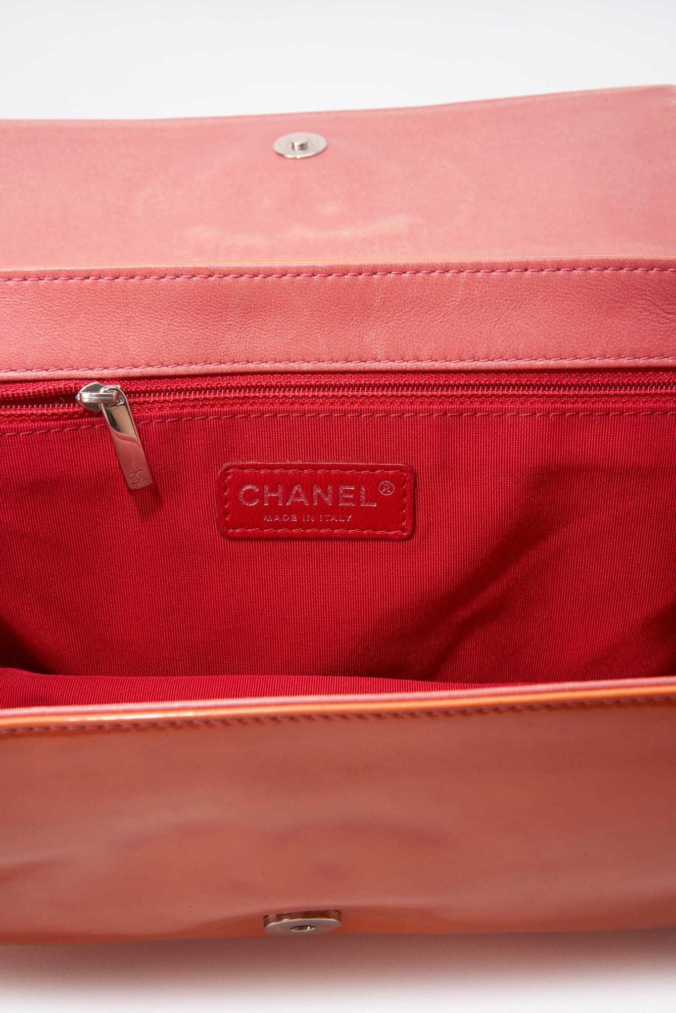 Vintage Chanel Patent Orange and Pink Leather Bag