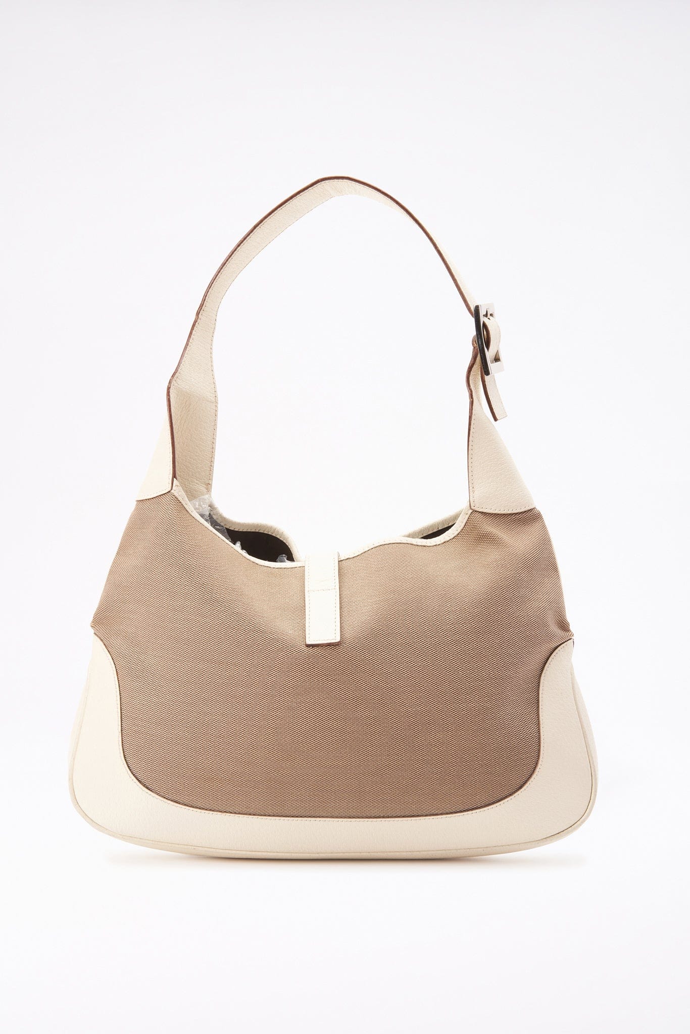 Vintage Gucci White Leather and Beige Canvas Jackie Bag