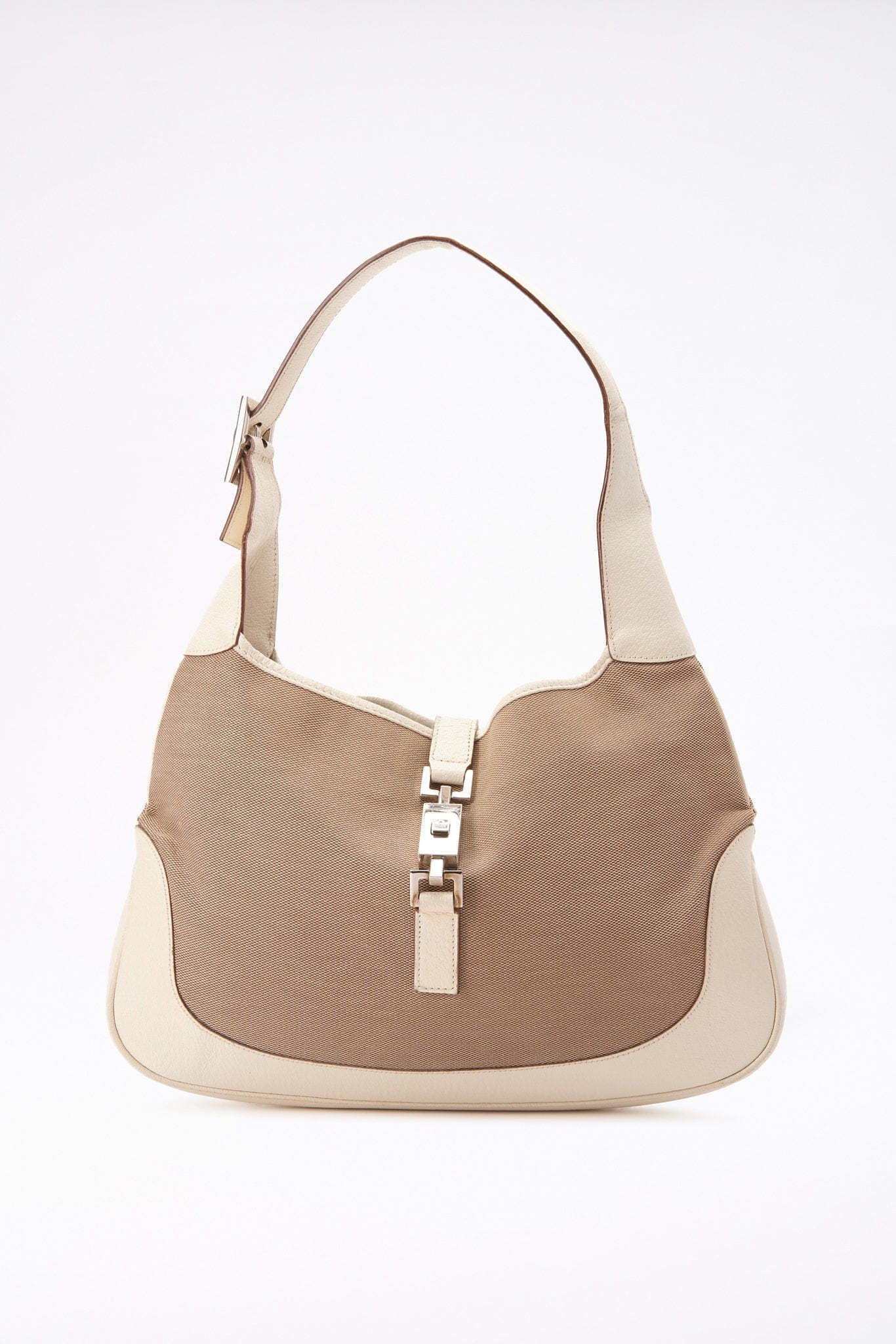 Vintage Gucci White Leather and Beige Canvas Jackie Bag