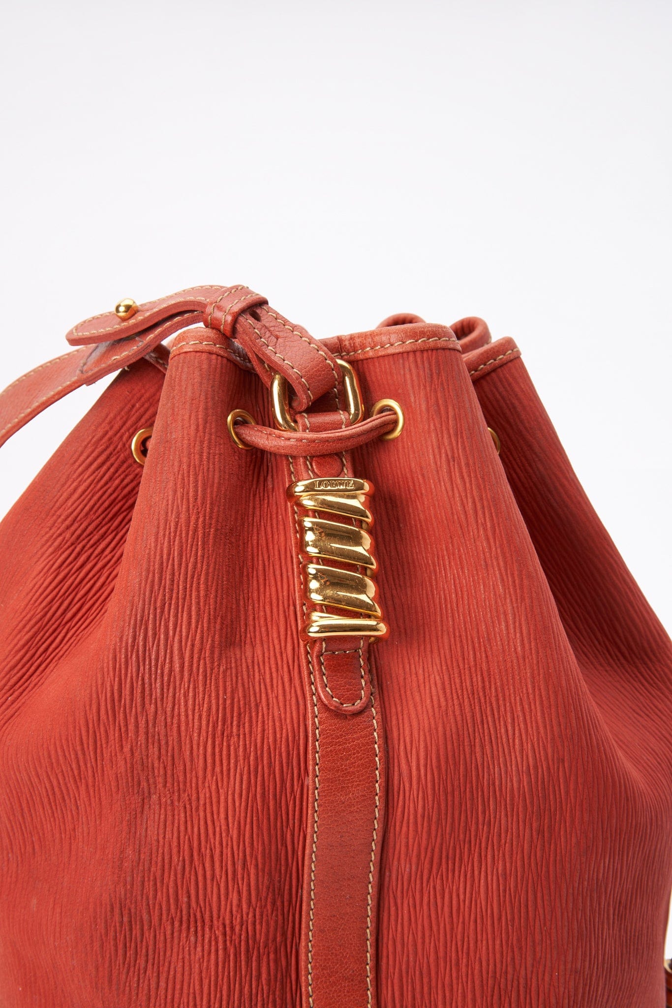 Vintage Loewe Red Leather Bucket Bag