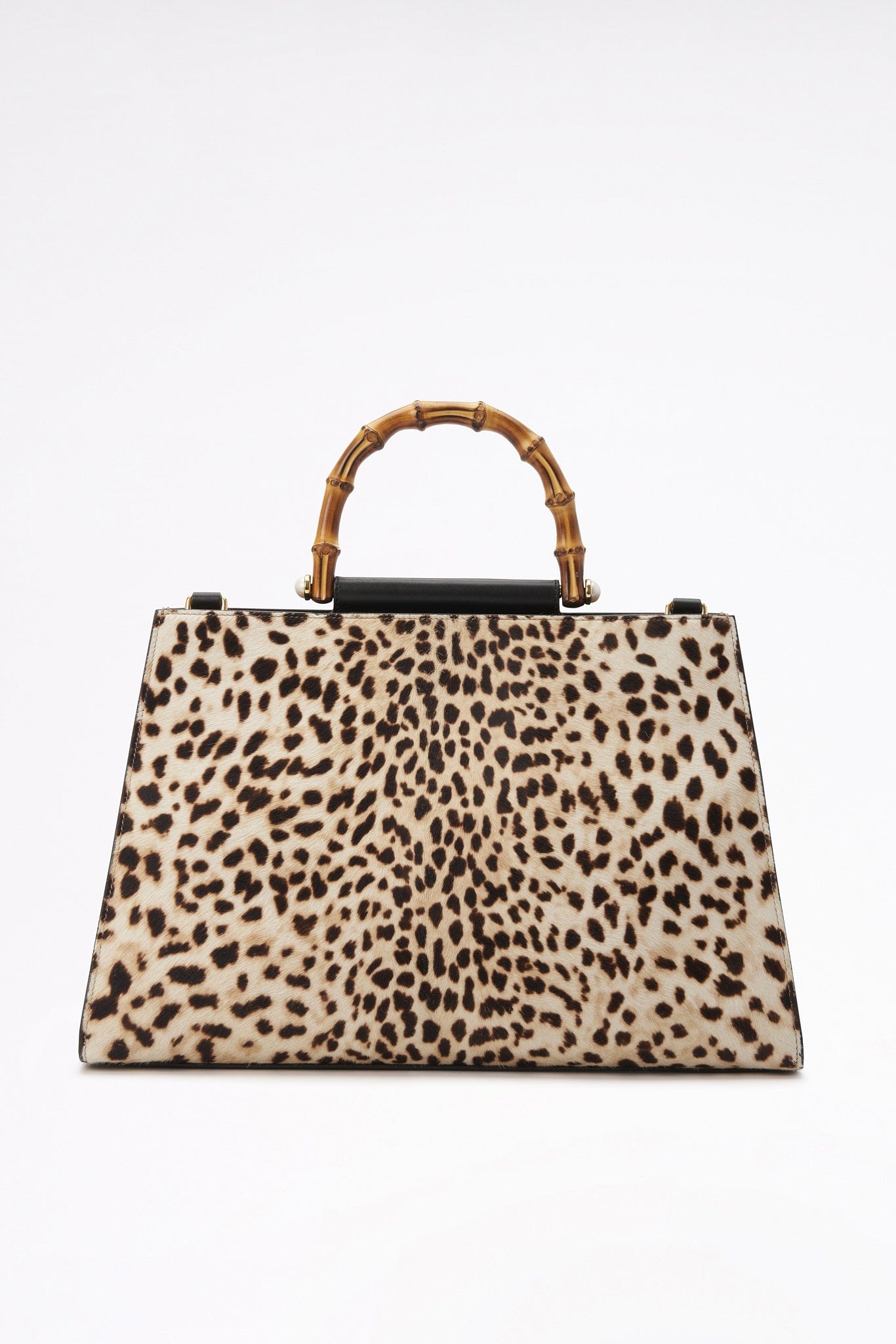 Vintage Gucci Nymphaea Leopard Printed Calf Hair Bag With Bamboo Handle