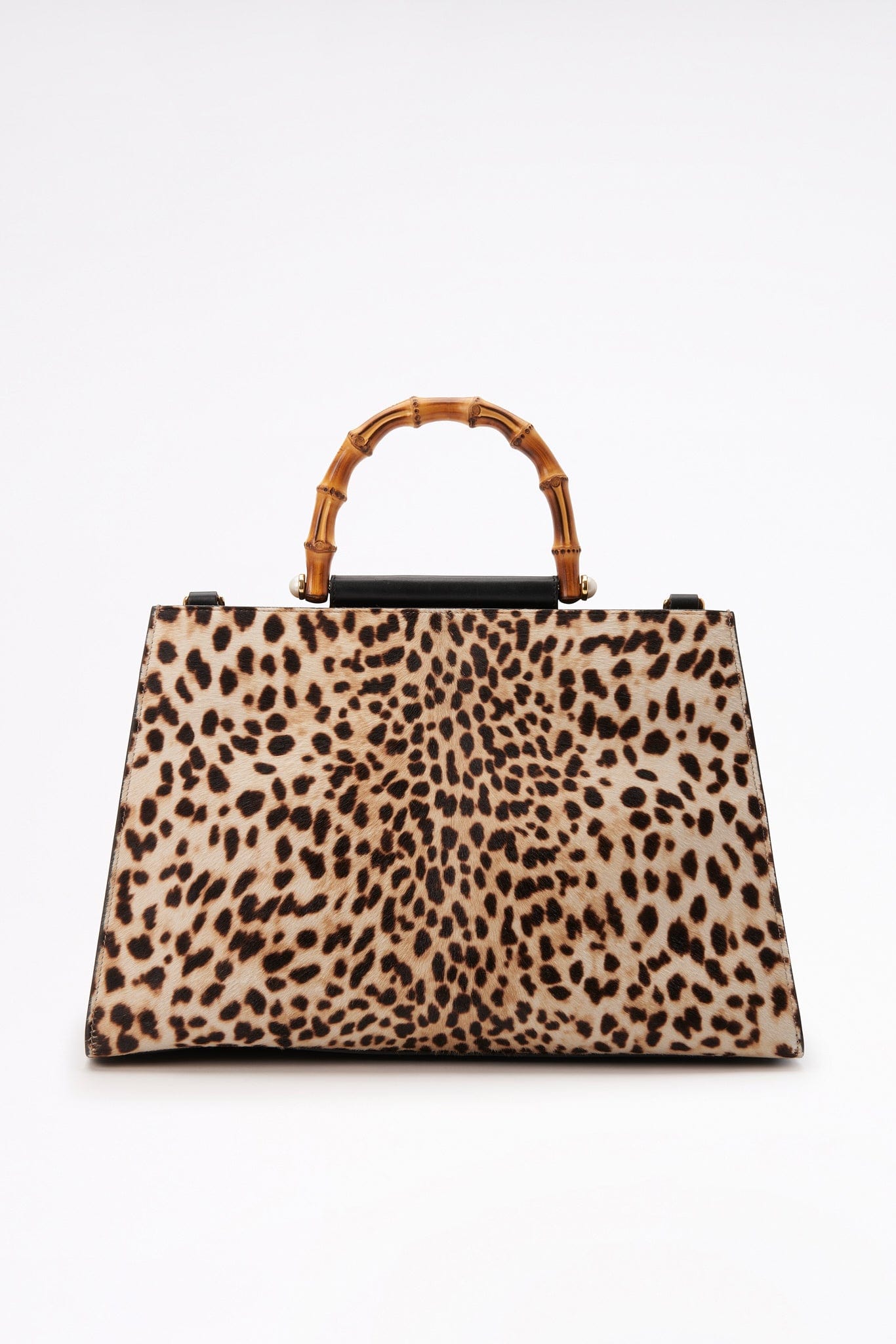 Vintage Gucci Nymphaea Leopard Printed Calf Hair Bag With Bamboo Handle