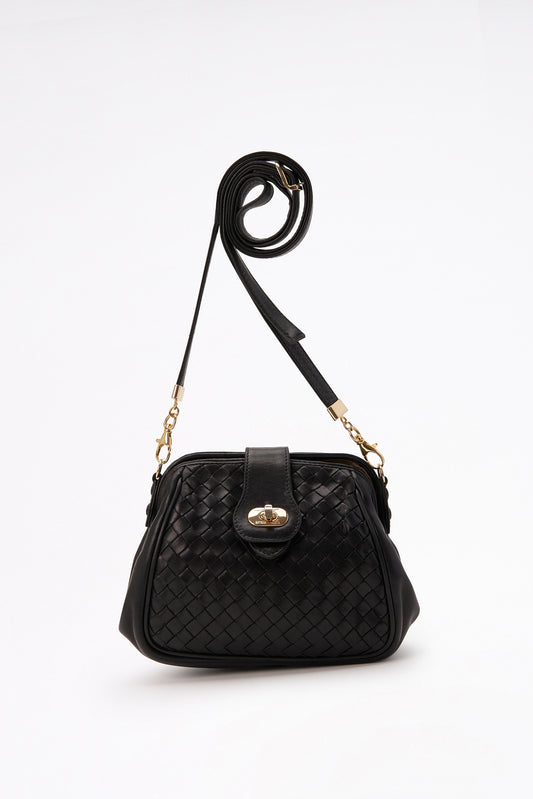 Vintage Bottega Veneta Black Intrecciato Leather Crossbody