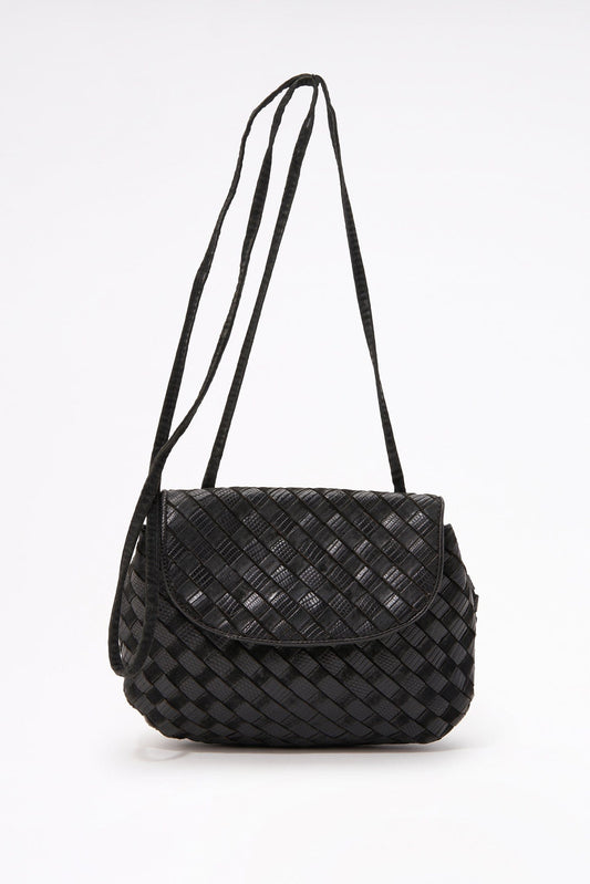 Vintage Bottega Veneta Black Intrecciato Leather Crossbody Bag