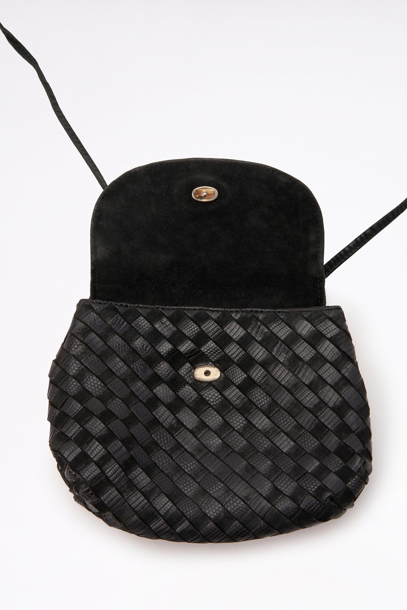 Vintage Bottega Veneta Black Intrecciato Leather Crossbody Bag