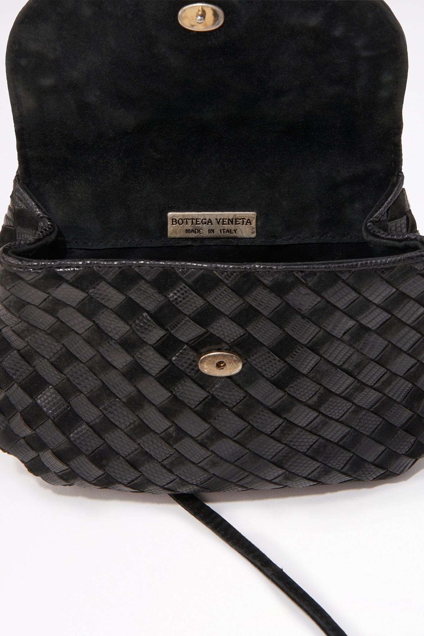 Vintage Bottega Veneta Black Intrecciato Leather Crossbody Bag