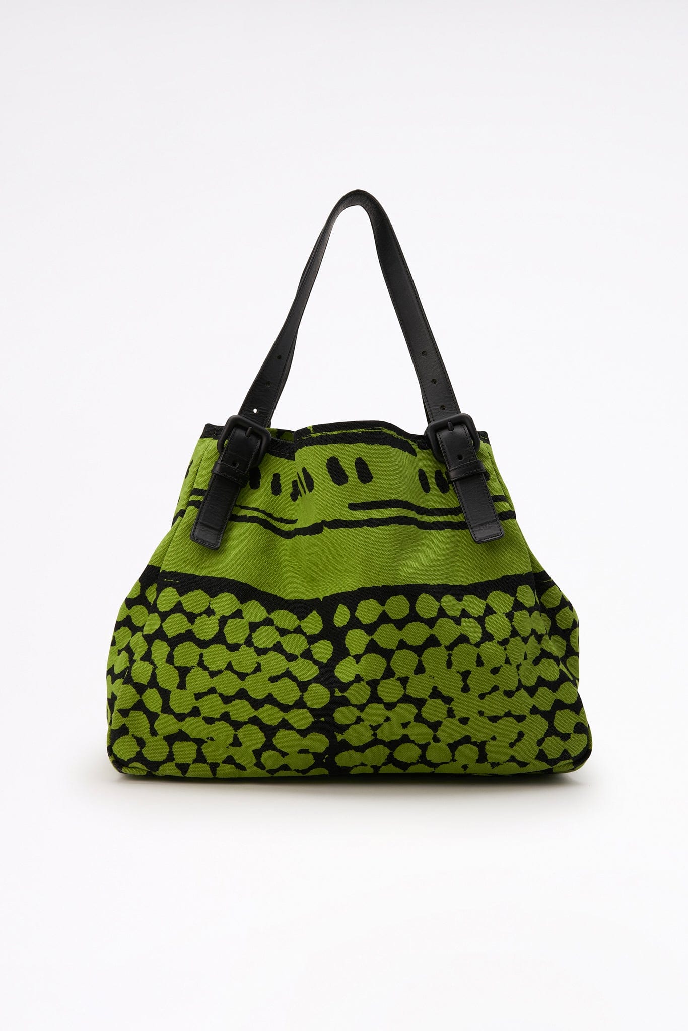 Bottega Veneta Green and Black Canvas and Leather Tote