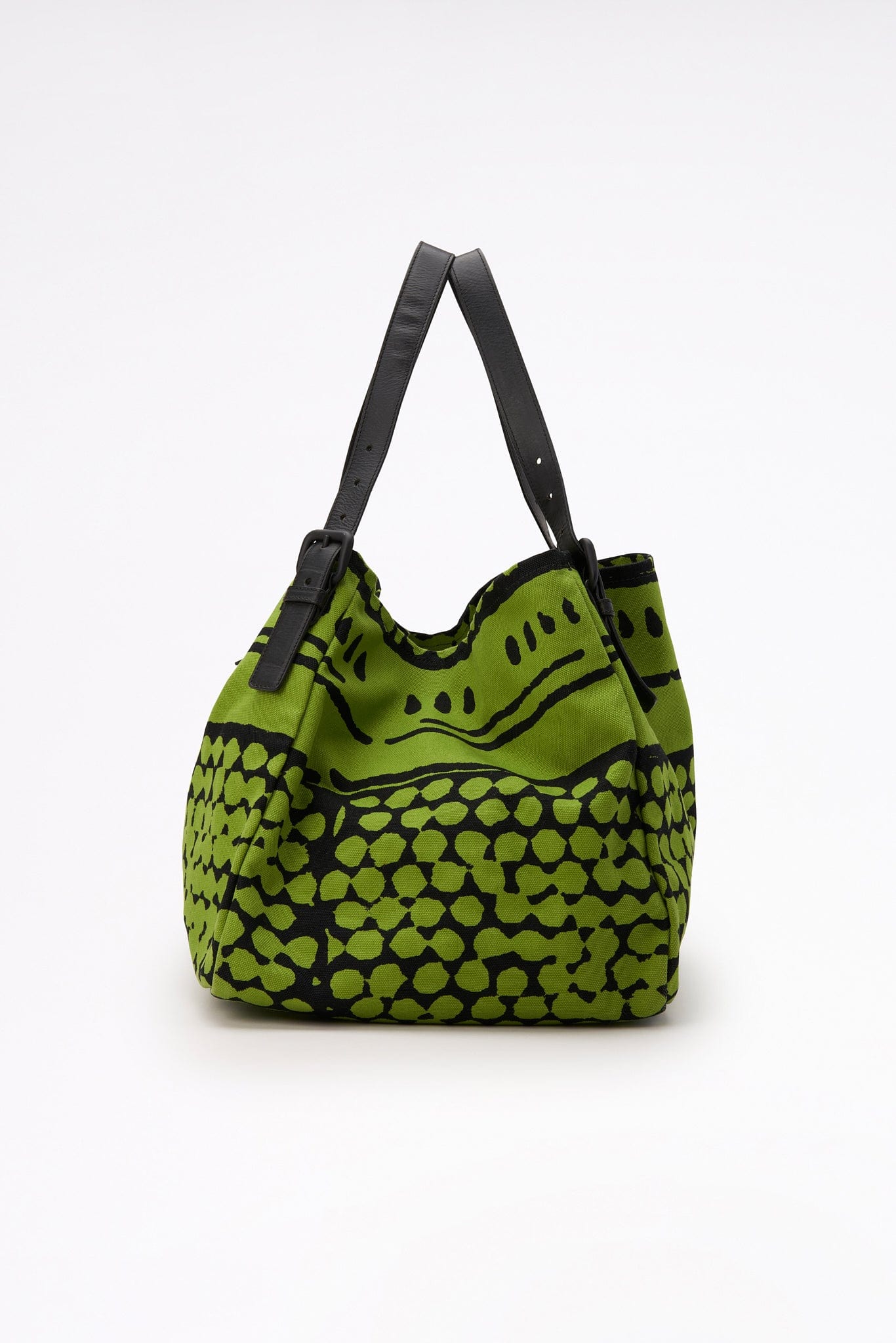 Bottega Veneta Green and Black Canvas and Leather Tote