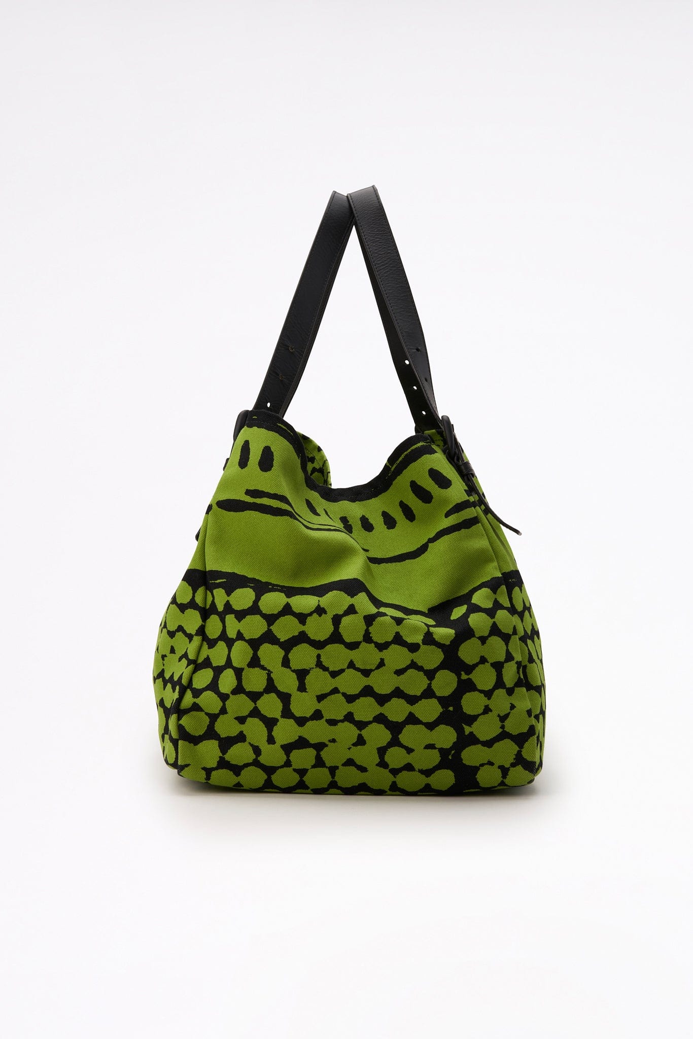 Bottega Veneta Green and Black Canvas and Leather Tote