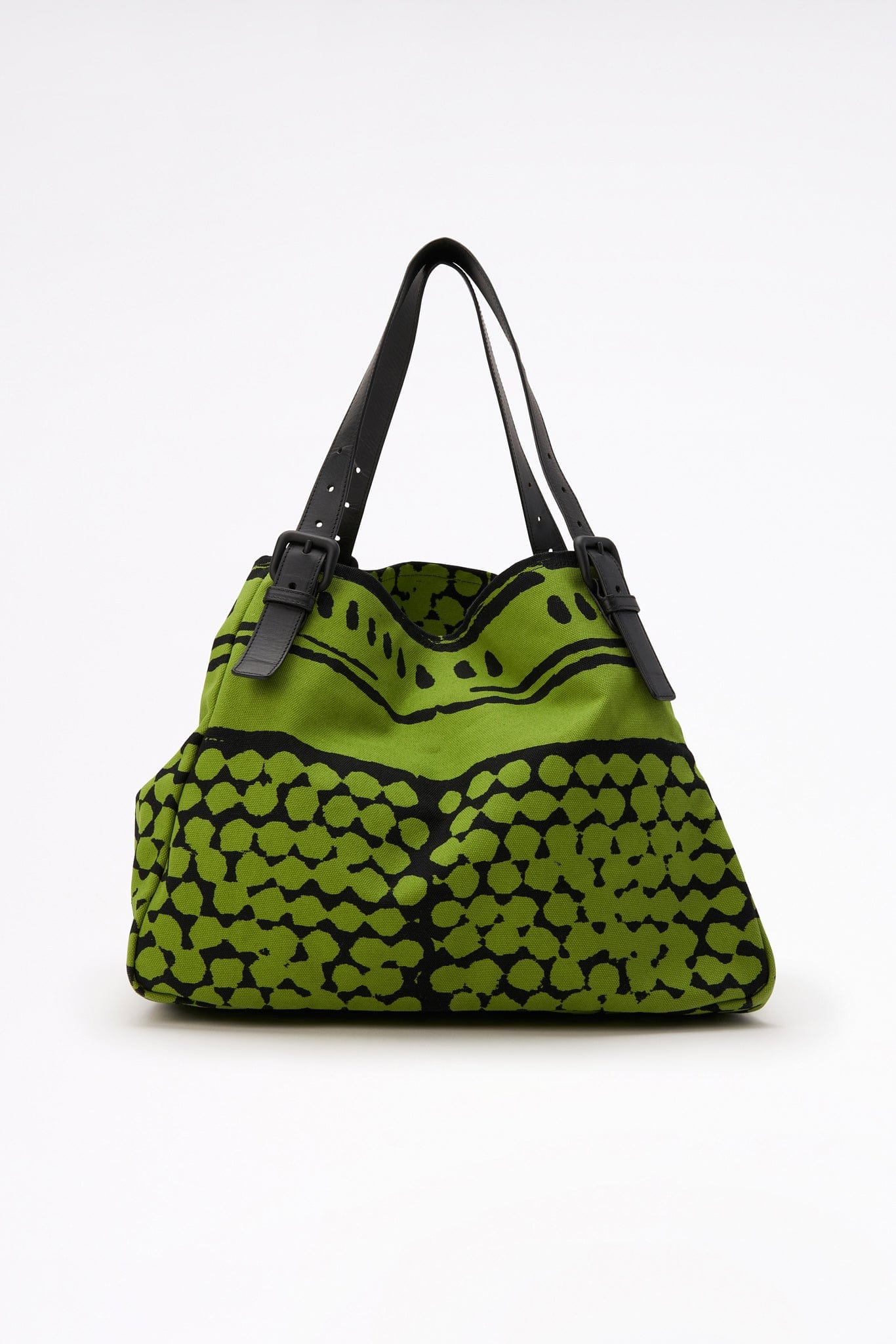 Bottega Veneta Green and Black Canvas and Leather Tote