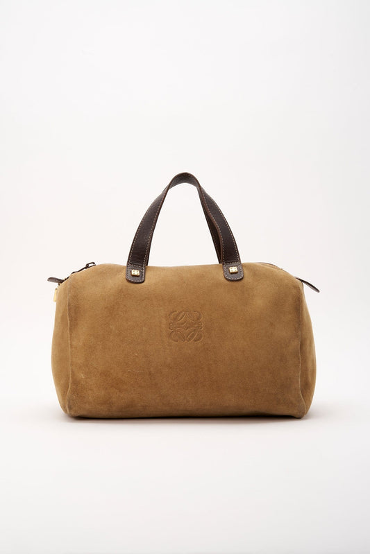 Vintage Loewe Beige Suede Bowling Bag