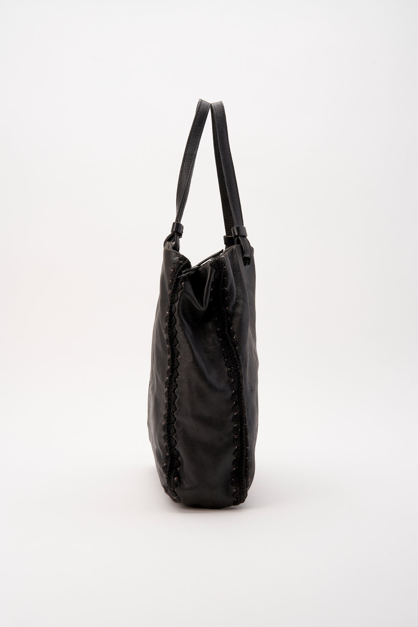 A vintage 90's Prada Black Leather Shoulder Bag with Stitch Detail