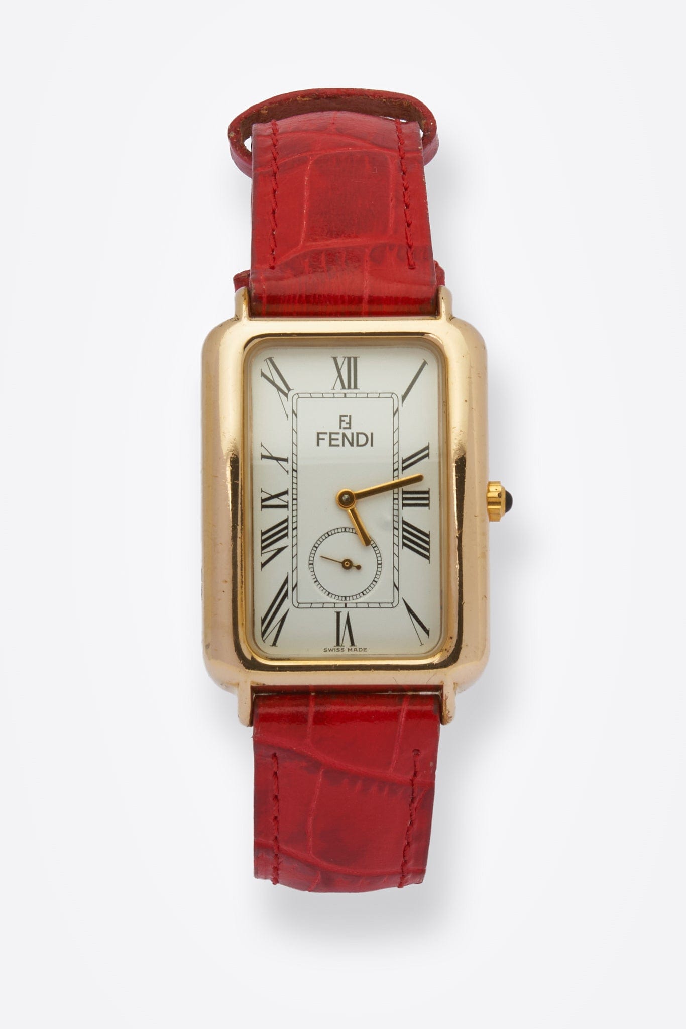 Vintage Fendi Gold Plated Watch with a Red Croc Leather Strap