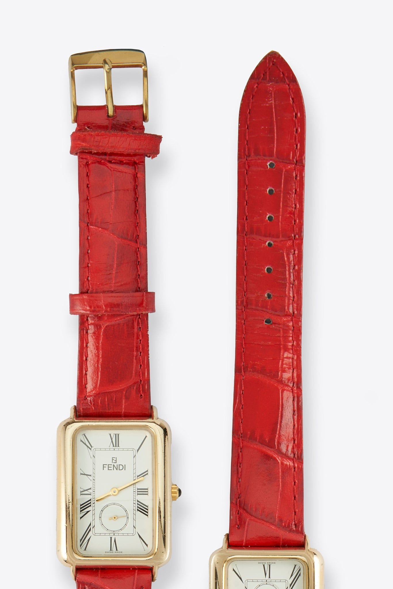 Vintage Fendi Gold Plated Watch with a Red Croc Leather Strap