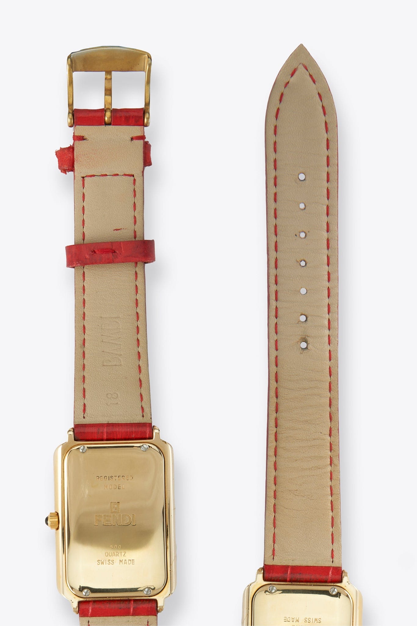 Vintage Fendi Gold Plated Watch with a Red Croc Leather Strap