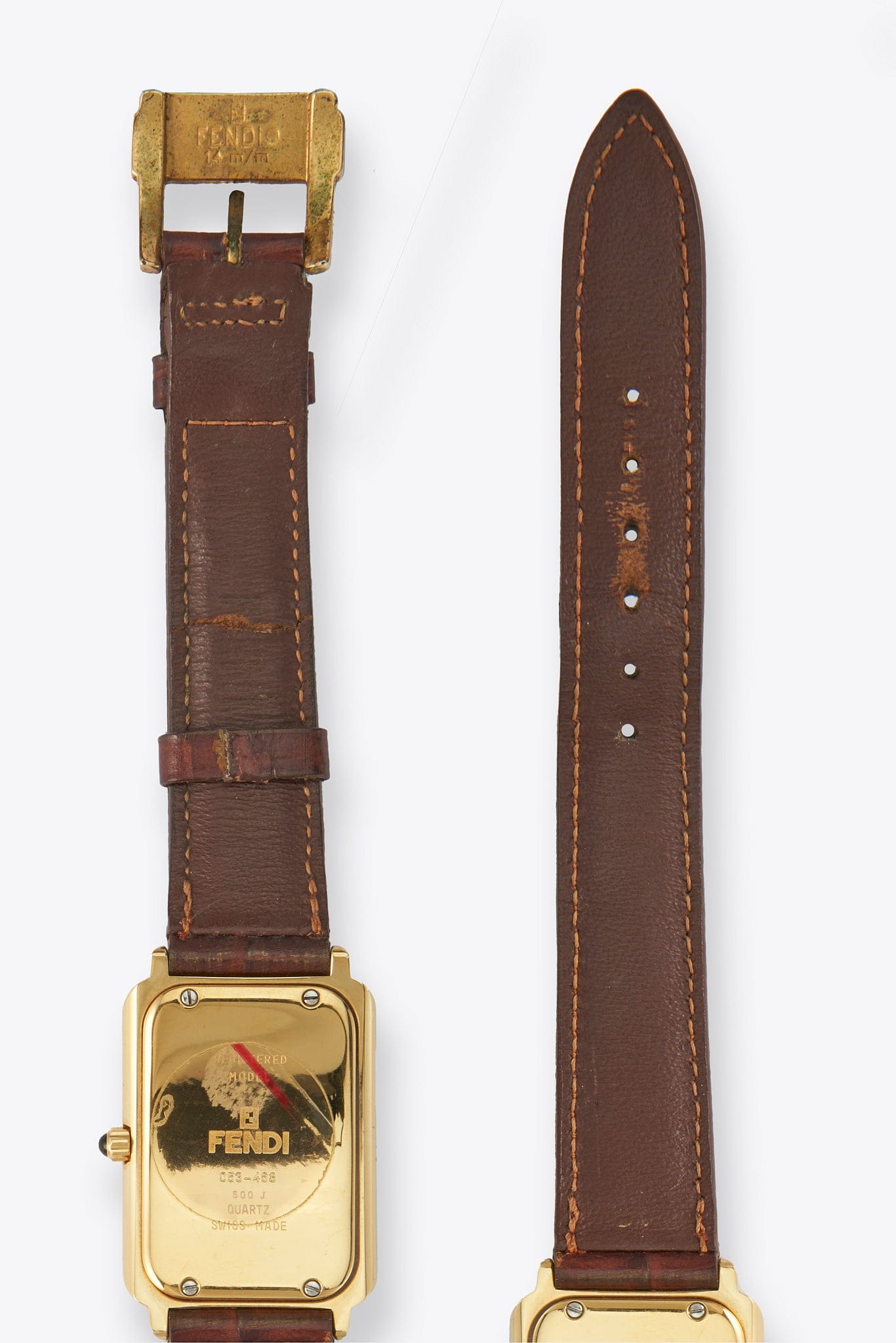 Vintage Fendi Gold Plated Watch with Brown Croc Leather Strap