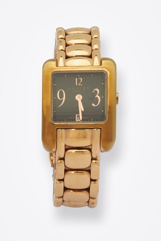 Vintage Celine Gold Plated Watch with Black Dial