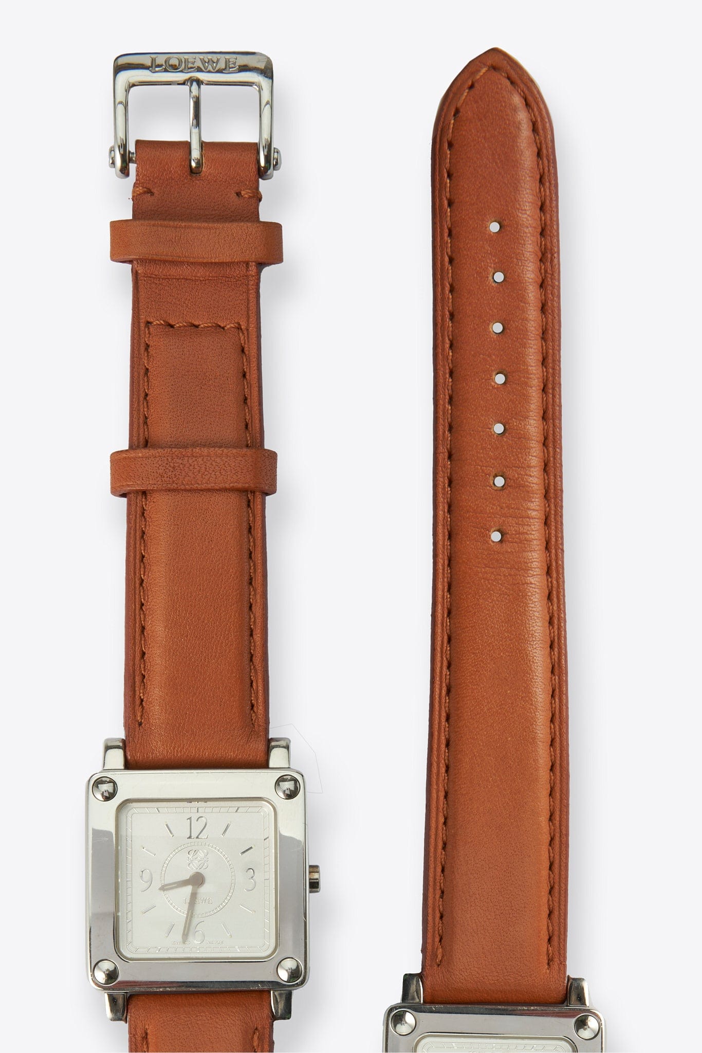 Vintage Loewe Silver Plated Watch with Tan Leather Strap and Box