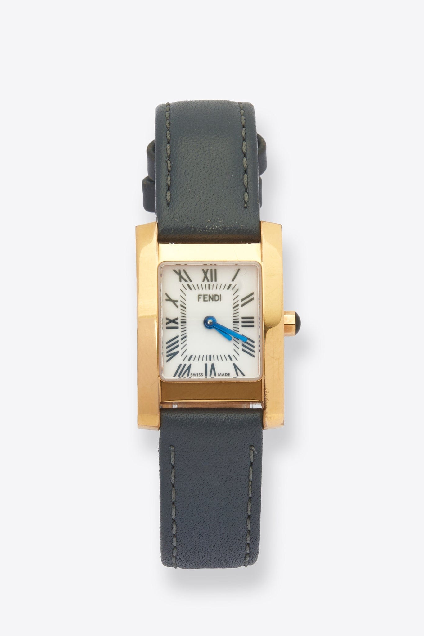 Vintage Fendi Gold Plated Watch with a Grey Leather Strap