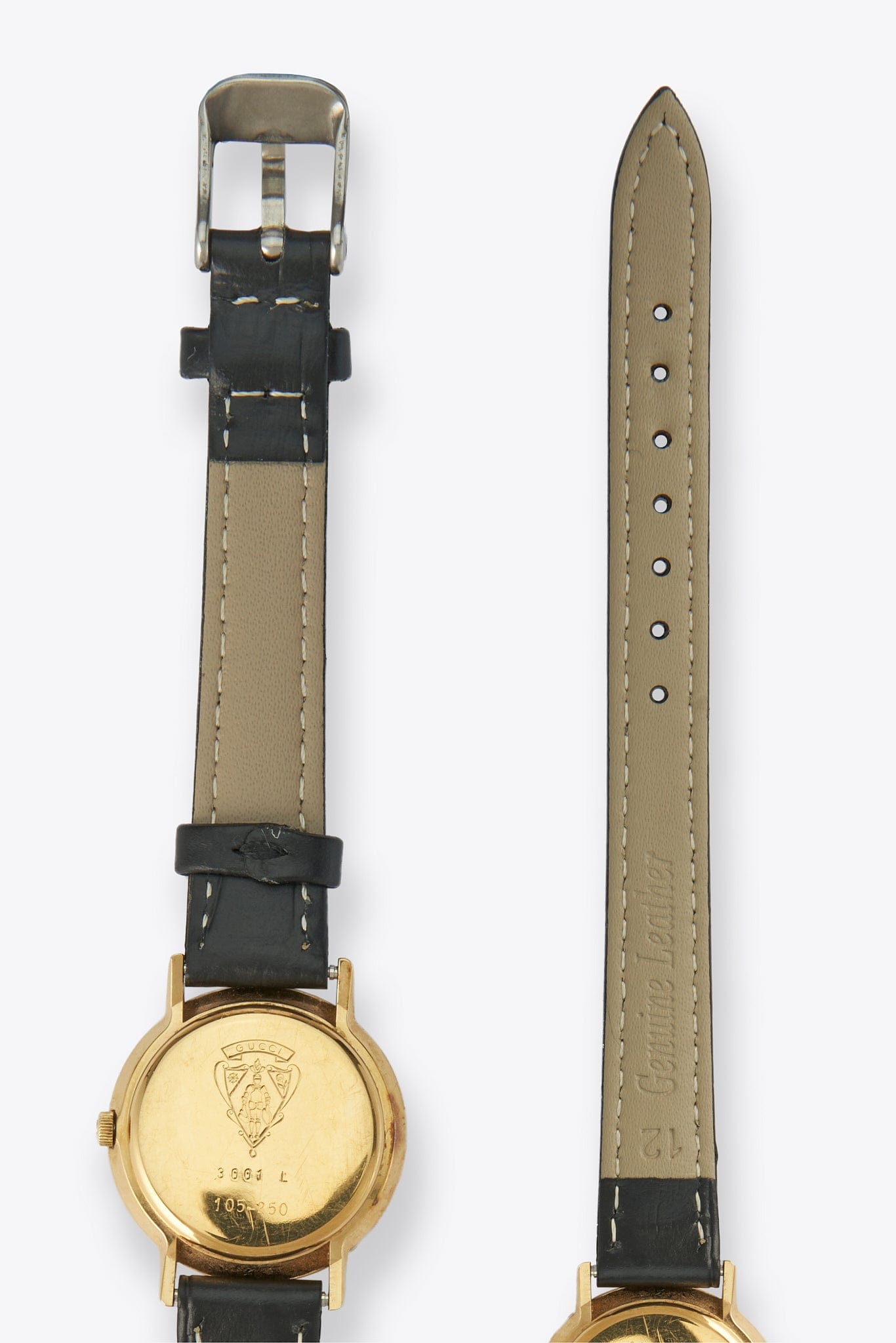 Vintage Gucci Round Gold Plated Watch with Black Croc Leather Strap