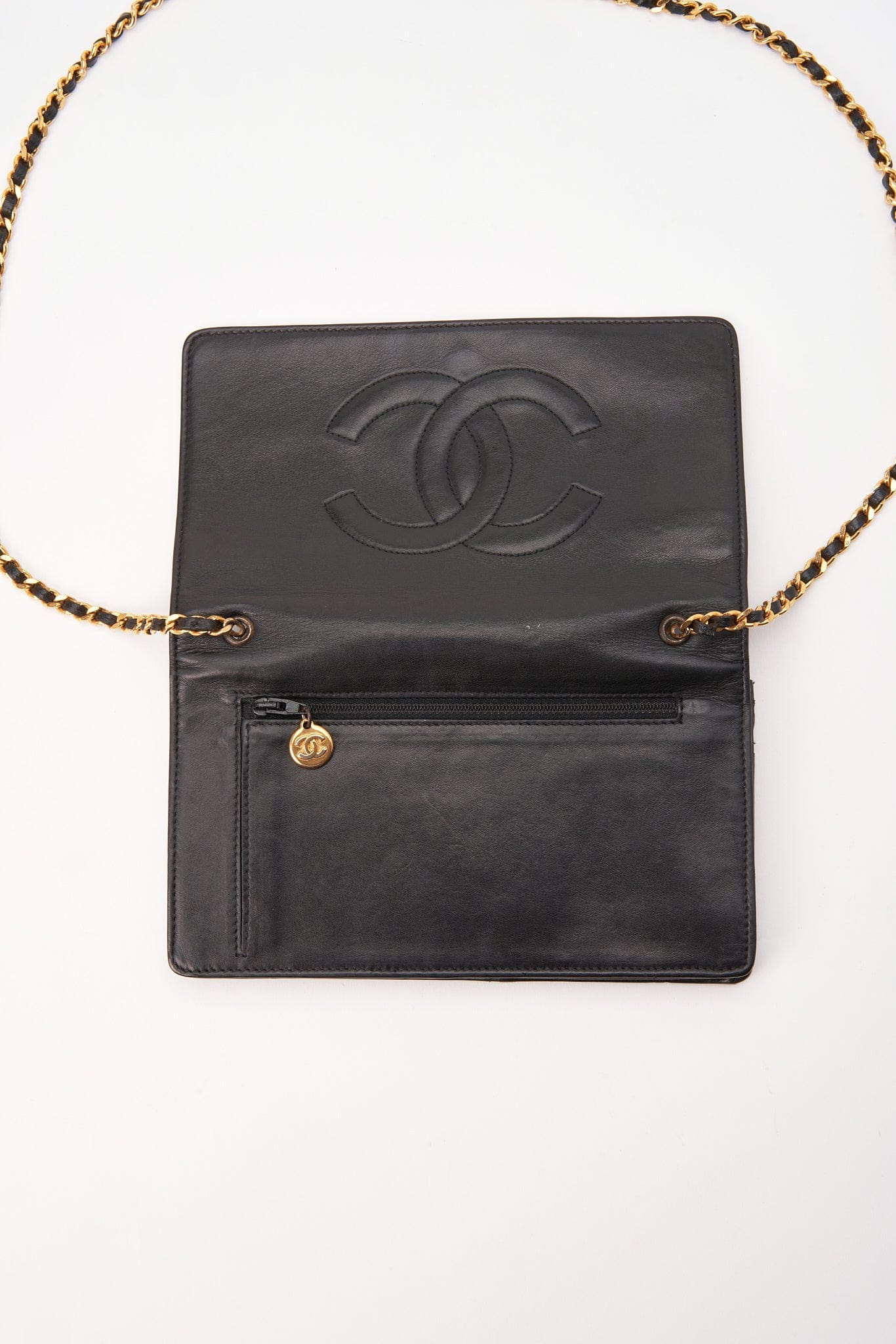 Vintage Chanel Black Leather Wallet On Chain