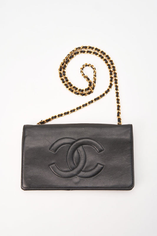 Vintage Chanel Black Leather Wallet On Chain