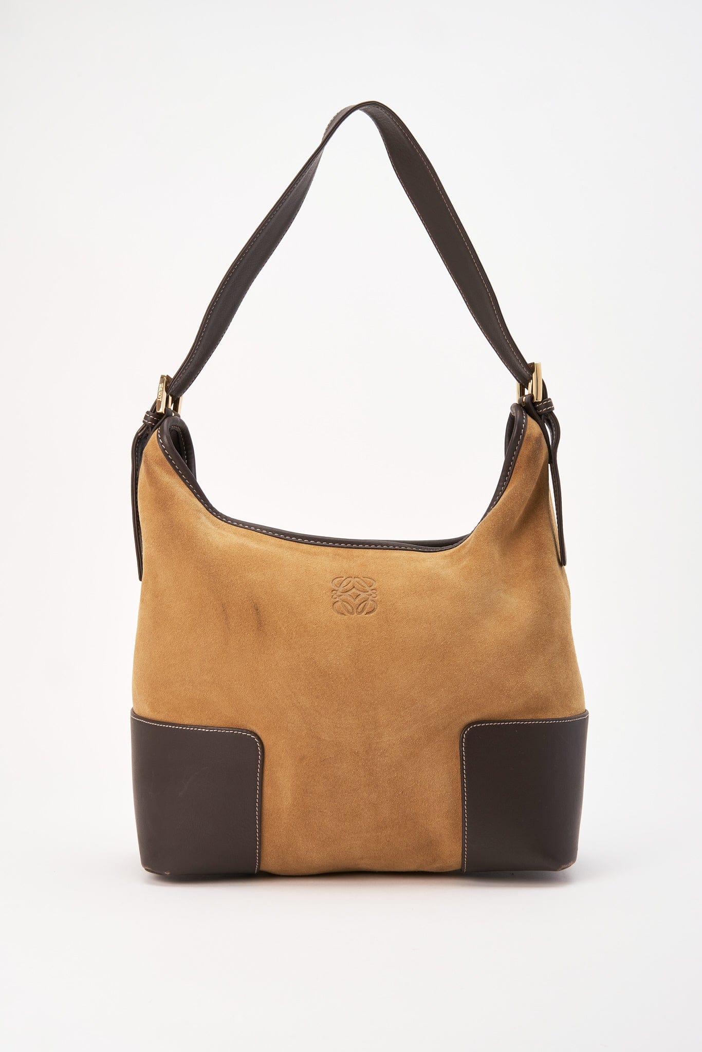 Vintage Loewe Beige Suede Shoulder Bag