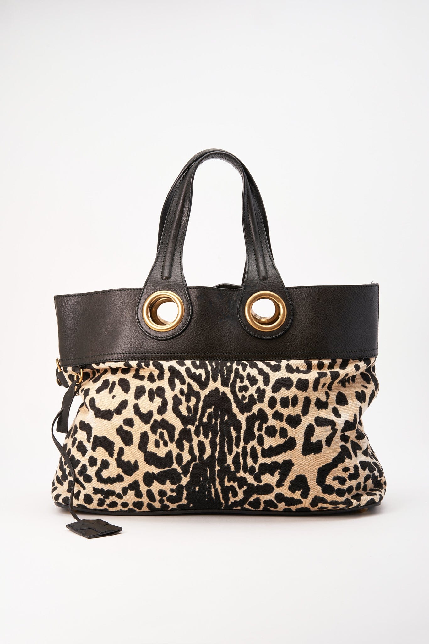 Vintage YSL Leopard Printed Canvas and Leather Tote Bag